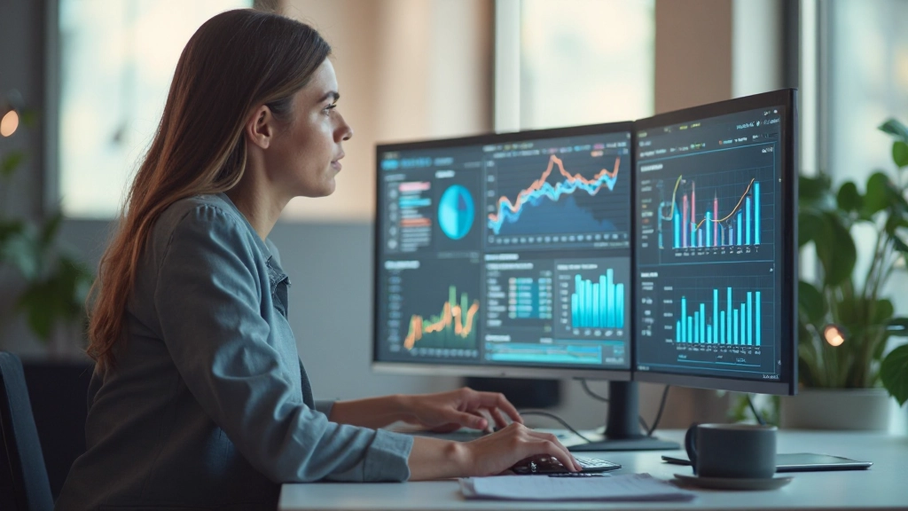 Профессиональное рабочее место с аналитикой цифрового маркетинга на экране