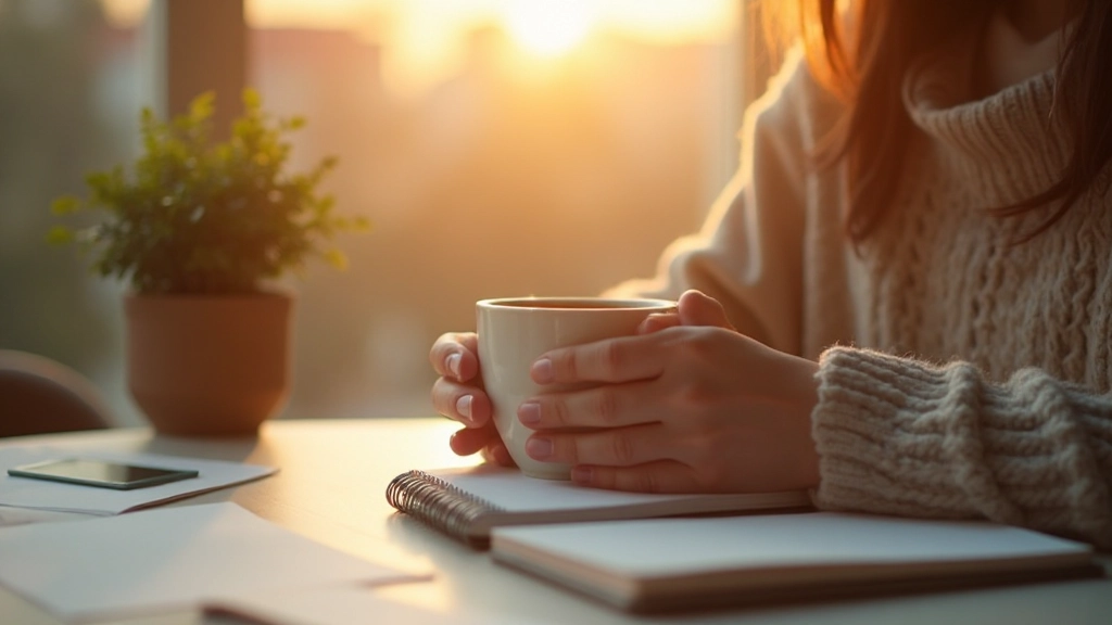 Утренний распорядок с планировщиком и чашкой кофе