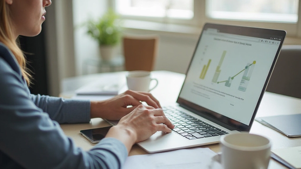 Контент-маркетолог пишет статью на компьютере с чашкой кофе